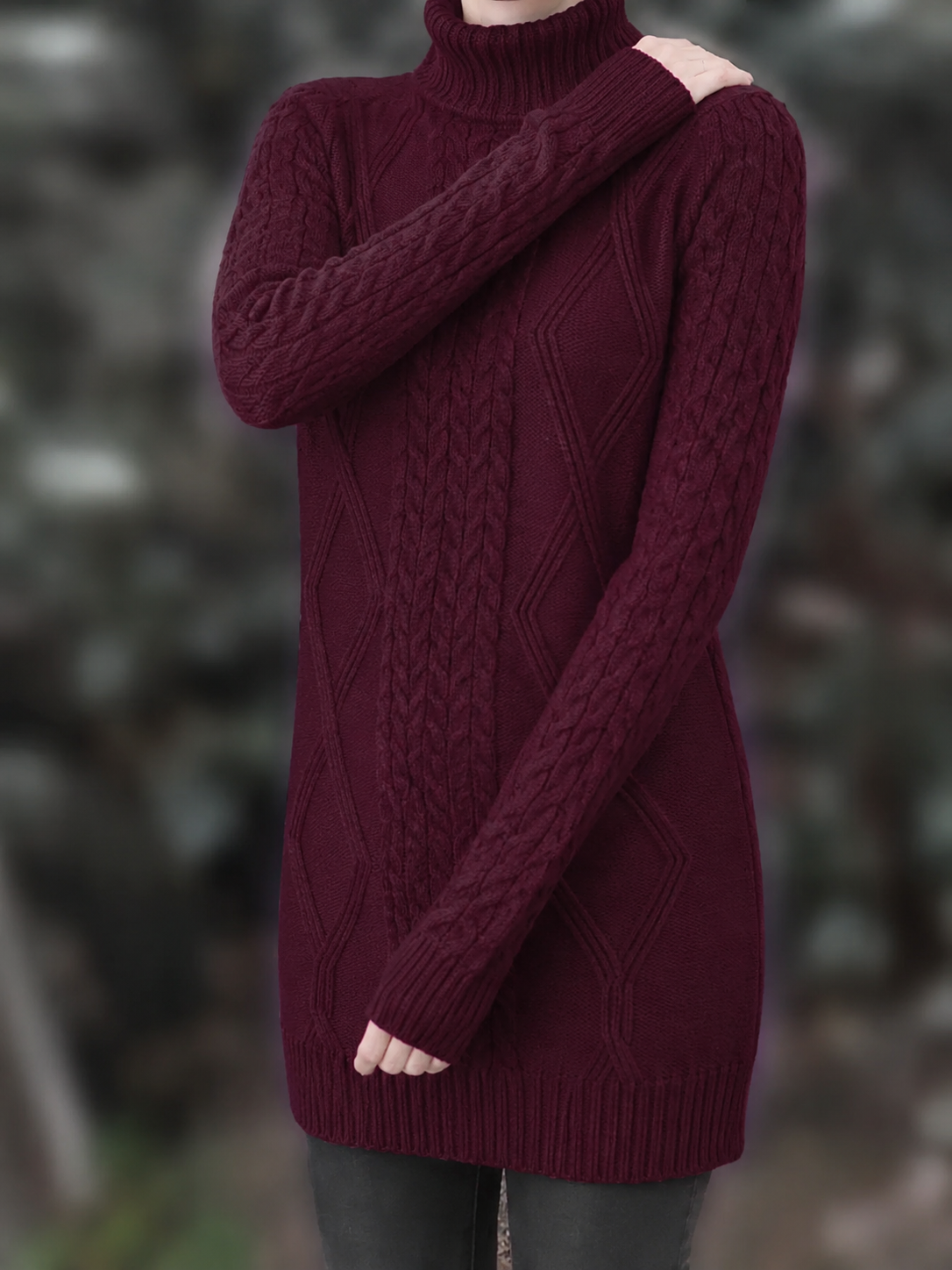 Women's Chunky Cable-Knit Turtleneck Sweater | Oversized Hip-Length Fit, Long Sleeves | 8 Colorways | One Size