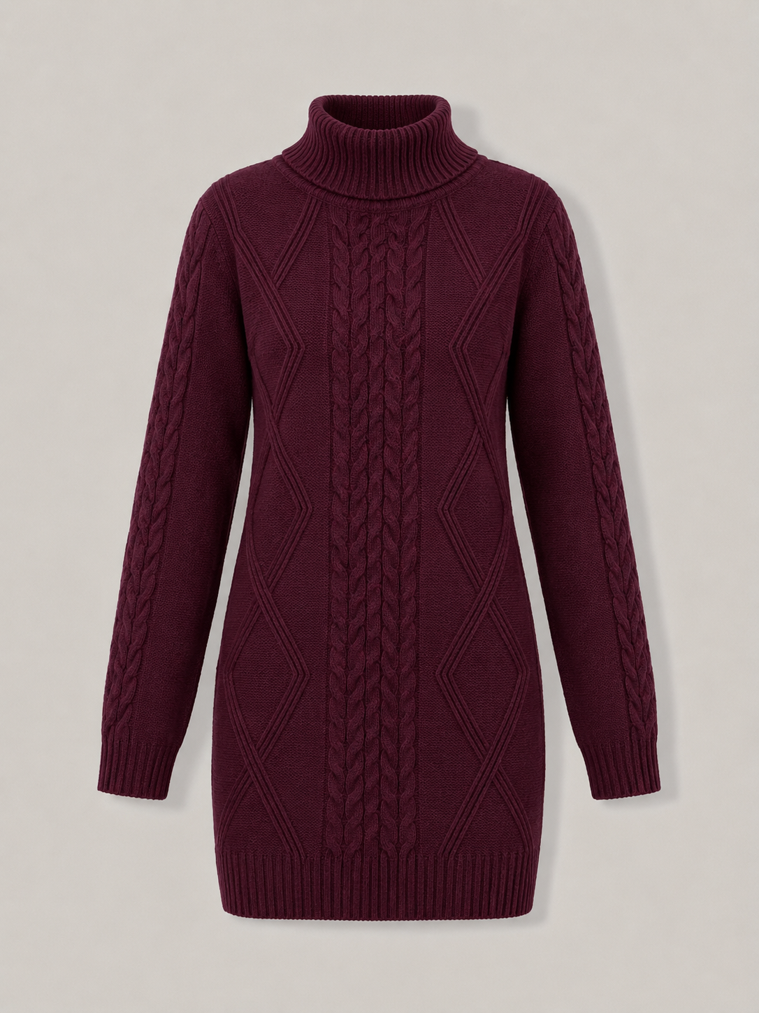 Women's Chunky Cable-Knit Turtleneck Sweater | Oversized Hip-Length Fit, Long Sleeves | 8 Colorways | One Size