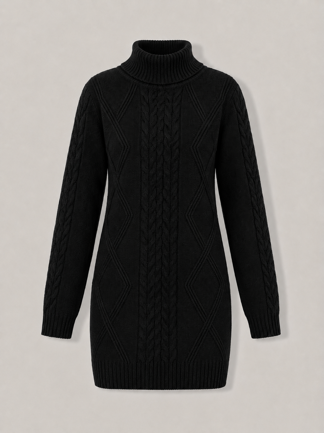 Women's Chunky Cable-Knit Turtleneck Sweater | Oversized Hip-Length Fit, Long Sleeves | 8 Colorways | One Size