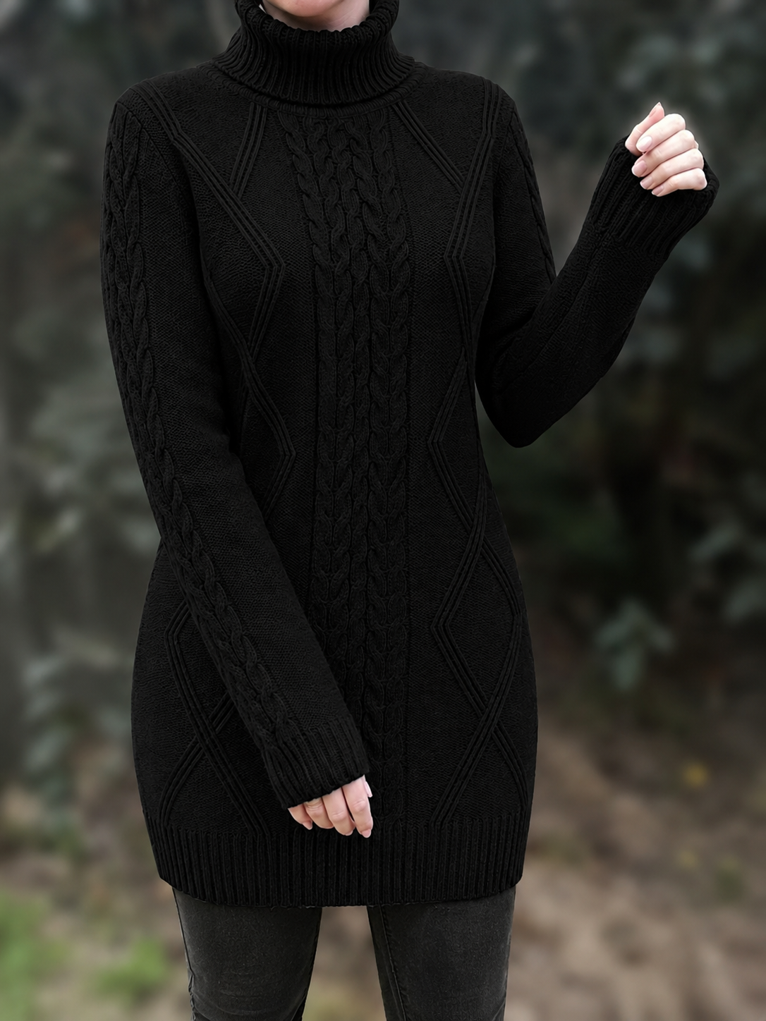 Women's Chunky Cable-Knit Turtleneck Sweater | Oversized Hip-Length Fit, Long Sleeves | 8 Colorways | One Size