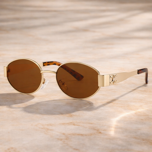 Celine - Gold/Brown Oval Frame Fashionable Sunglasses