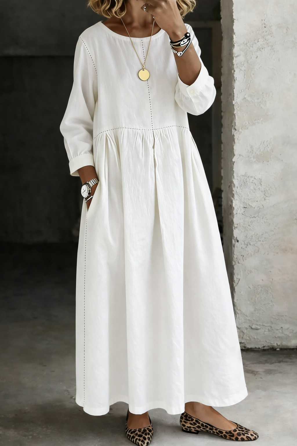 Melissa™ | Round Neck Long Sleeve Denim Dress
