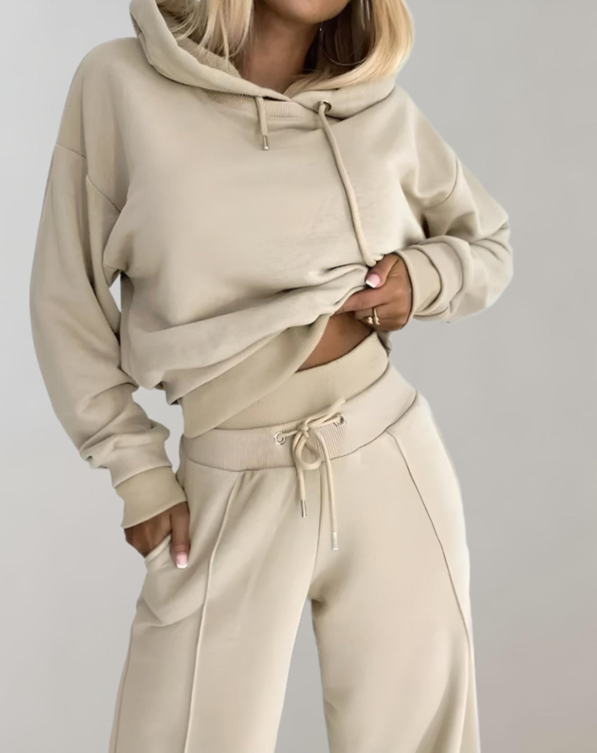 Carmen Womens Hoodie and Jogger Set in Beige
