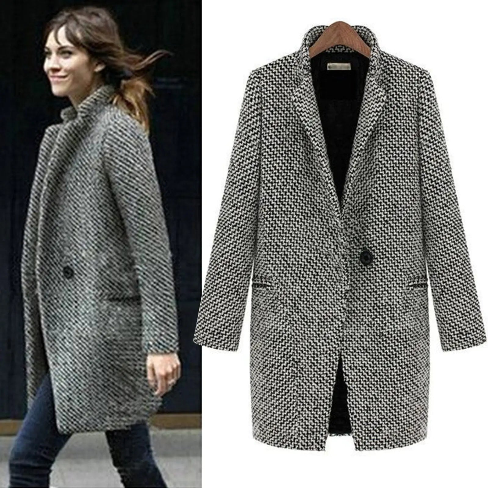 Women's Long Winter Coat, Insulated | Single-Button Closure, Deep V-Neckline | Structured Fit | S–4XL