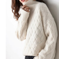 Cassandra | Womens Turtleneck Sweater with Woven Pattern | Soft Feel, Warm High Collar | Beige or Camel XS-3XL