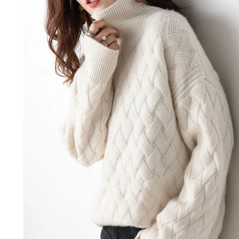 Cassandra Womens Turtleneck Sweater with Woven Pattern