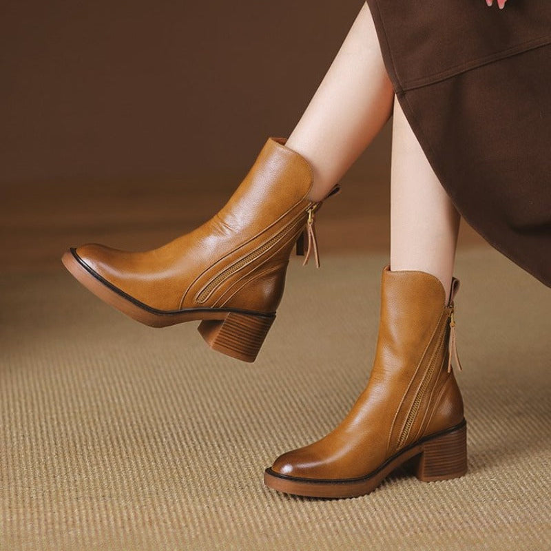 Selene Womens Leather Heeled Ankle Boots, 2 Inch Heel