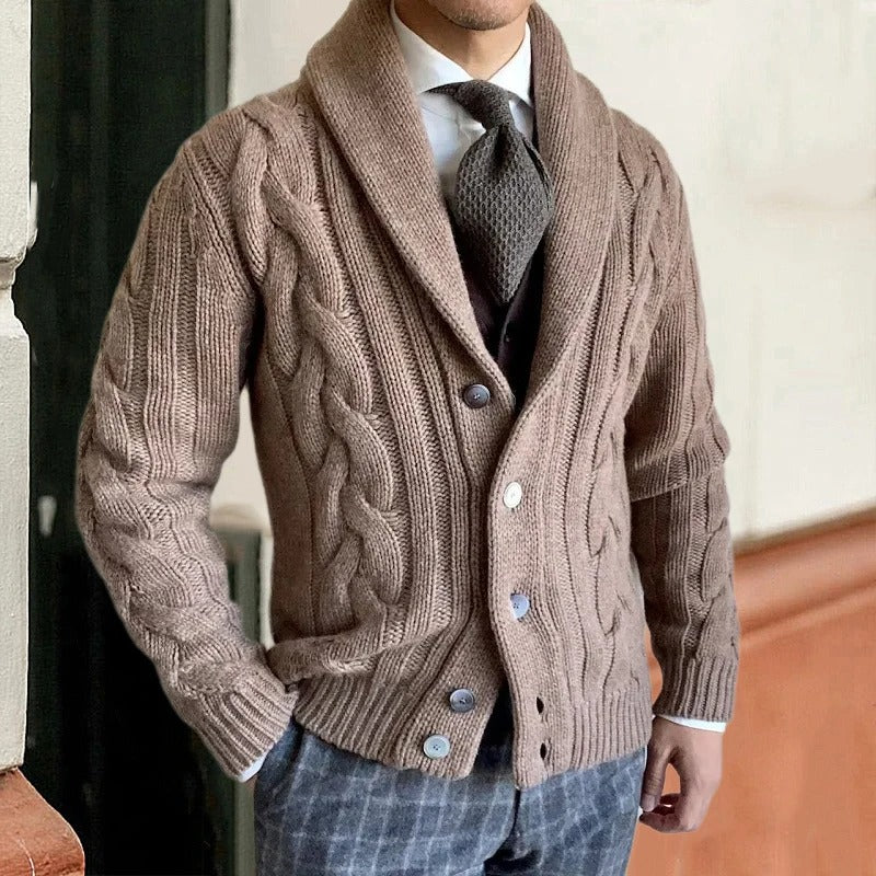 Étienne Mens Warm Knit Cardigan Sweater in Khaki