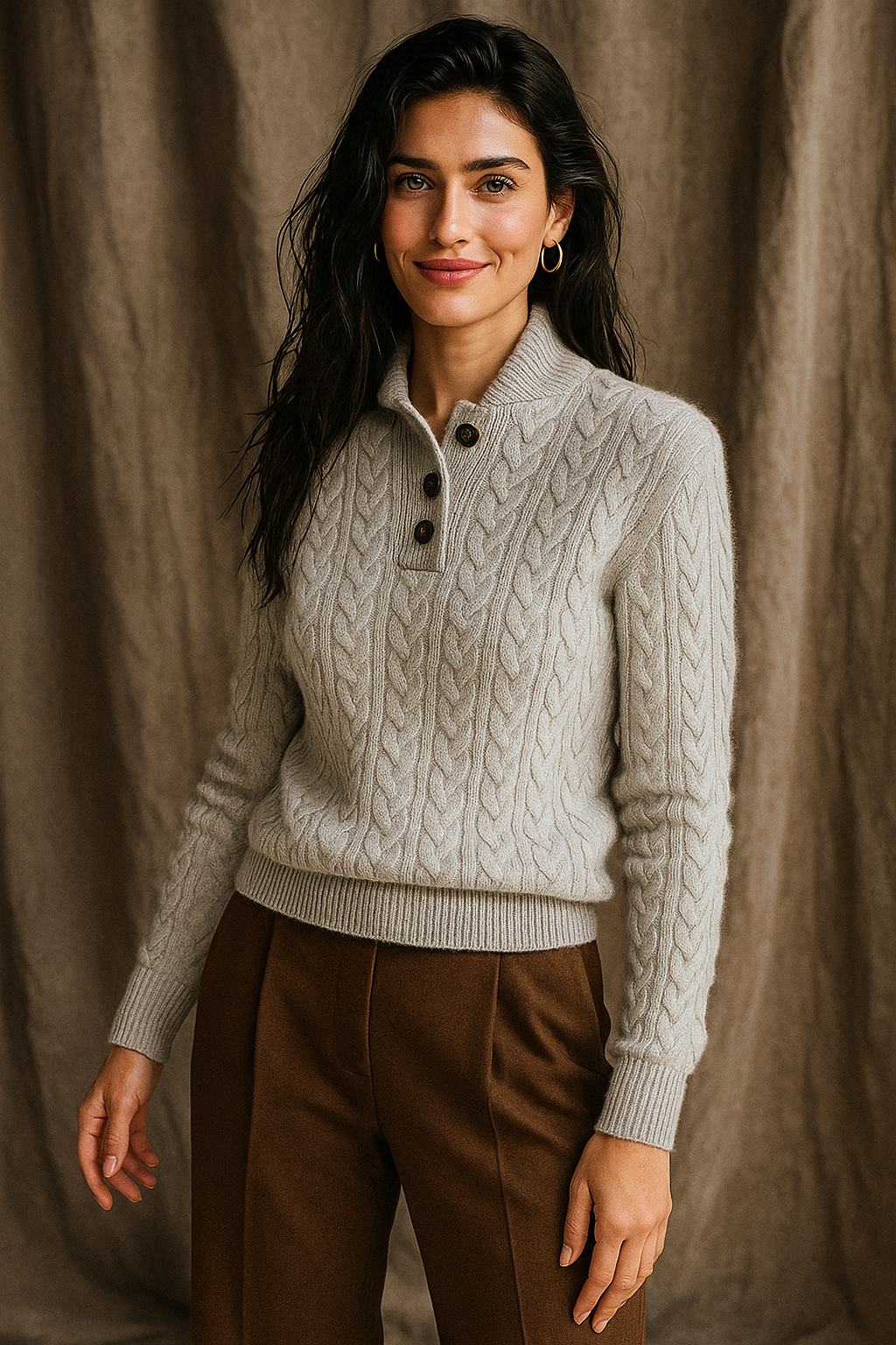 Arden Womens Button-Up Cable Knit Sweater