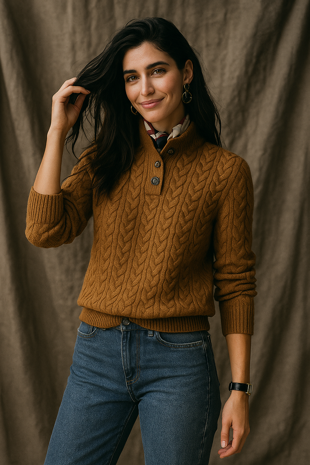 Arden Womens Button-Up Cable Knit Sweater