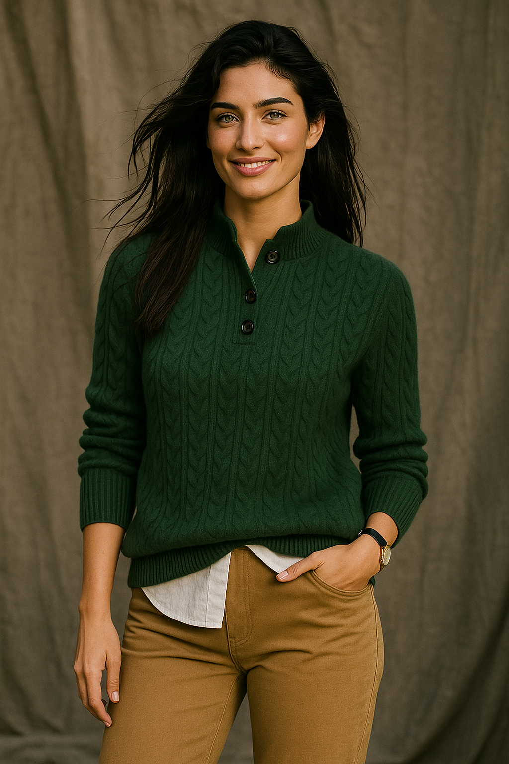 Arden Womens Button-Up Cable Knit Sweater