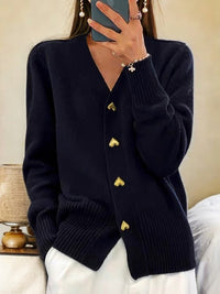 Elin | Womens Warm Knit Cardigan Sweater | Gold Heart-Shaped Buttons, Soft Knit | Black, Pink, Red and More S-2XL