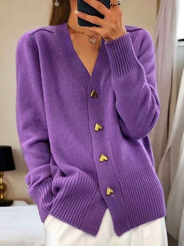 Elin Womens Warm Knit Cardigan Sweater in Purple