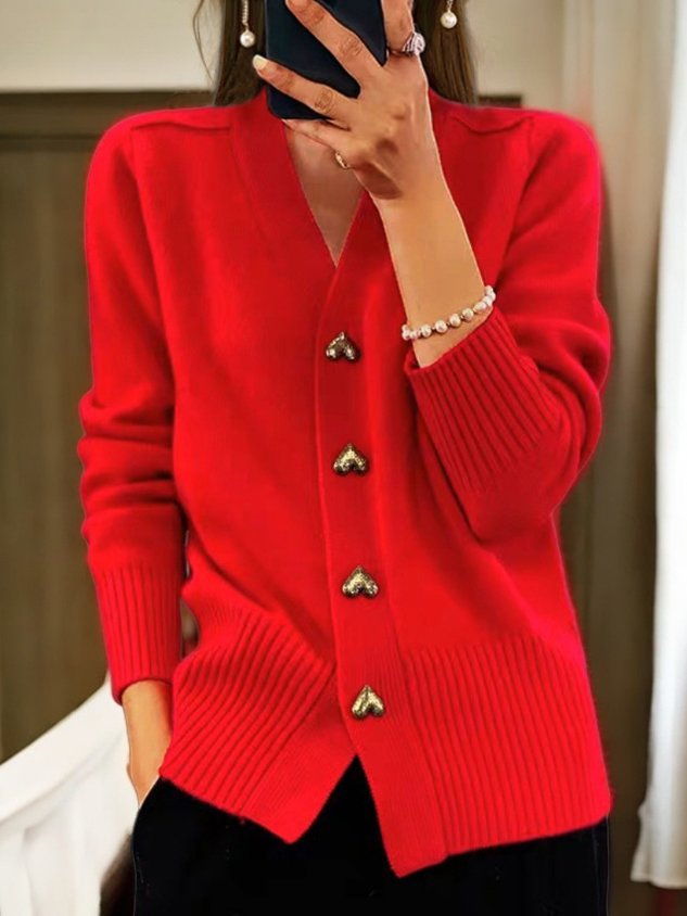 Elin Womens Warm Knit Cardigan Sweater in Red