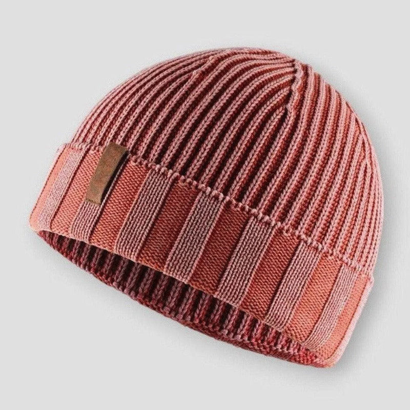 Luis Mens Knitted Beanie with Vintage Knit in Orange