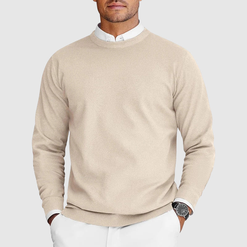 Tony Mens Crew Neck Sweater in Soft Lightweight Knit in Beige