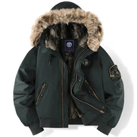 Will | Mens Faux Fur Jacket, Quilted Bomber with Hood | Insulated Lining, Zip Front | Dark Green, Orange, Black S-3XL
