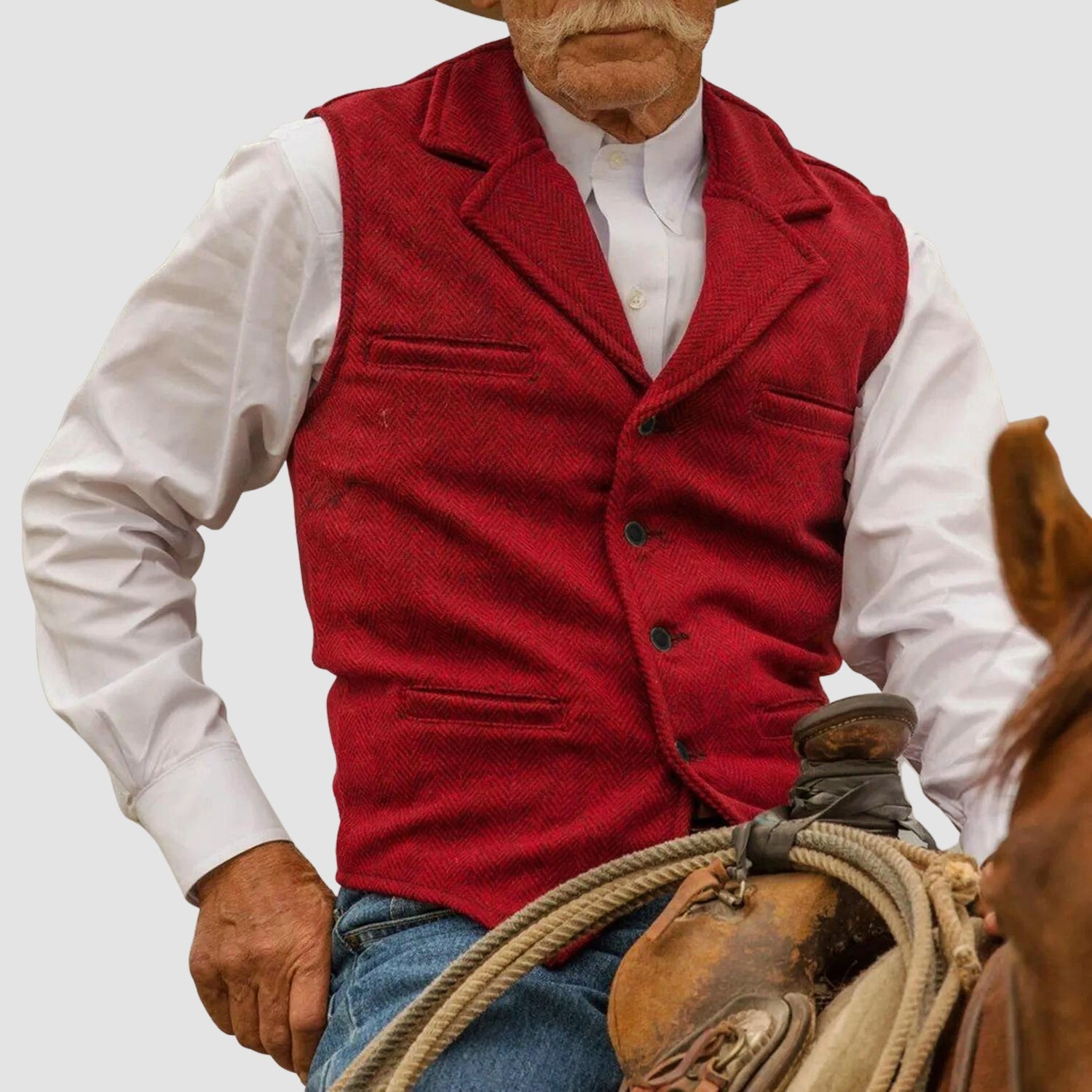 Men's Vintage Cotton Blend Vest | Button-Front, Lapel Collar | Khaki, Black, Red, Brown or Blue | Sizes S–XXL
