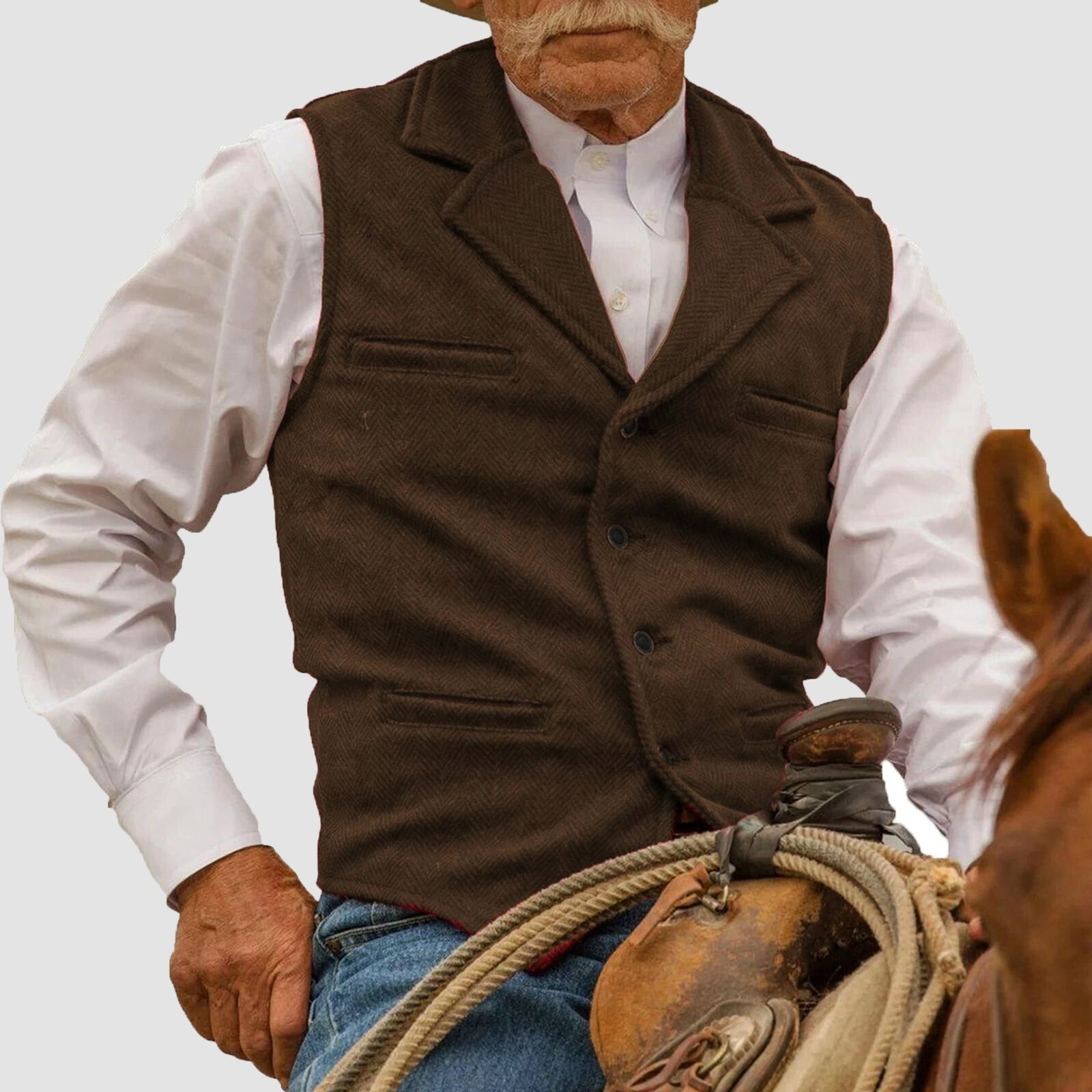 Men's Vintage Cotton Blend Vest | Button-Front, Lapel Collar | Khaki, Black, Red, Brown or Blue | Sizes S–XXL