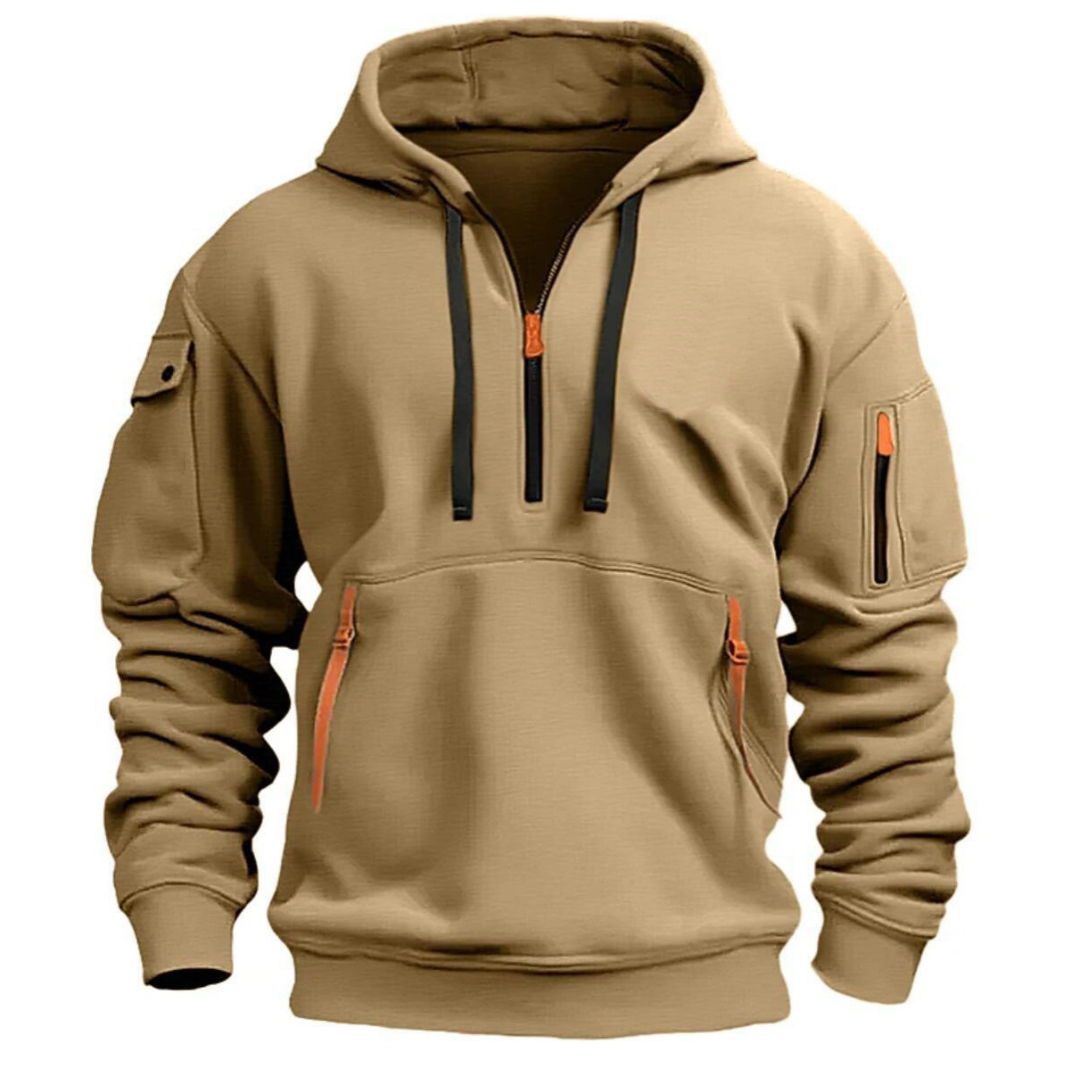 Samuel Mens Hoodie with Zip Pockets in Khaki