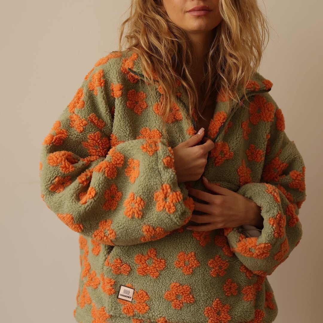 Erica Womens Floral Teddy Fleece Jacket with Half Zip