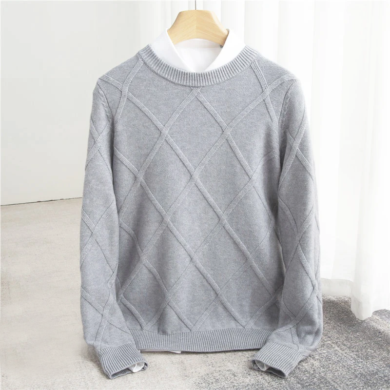 Erik Mens Cashmere Blend Sweater with Argyle Knit in Gray