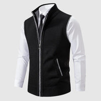 Ross | Mens Zip-Up Sweater Vest in Wool Blend | Turn-Down Collar, Two Side Pockets | Black, Khaki, Blue and More S-XXL