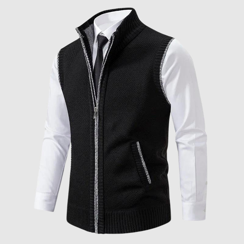 Ross Mens Zip-Up Sweater Vest in Wool Blend in Black