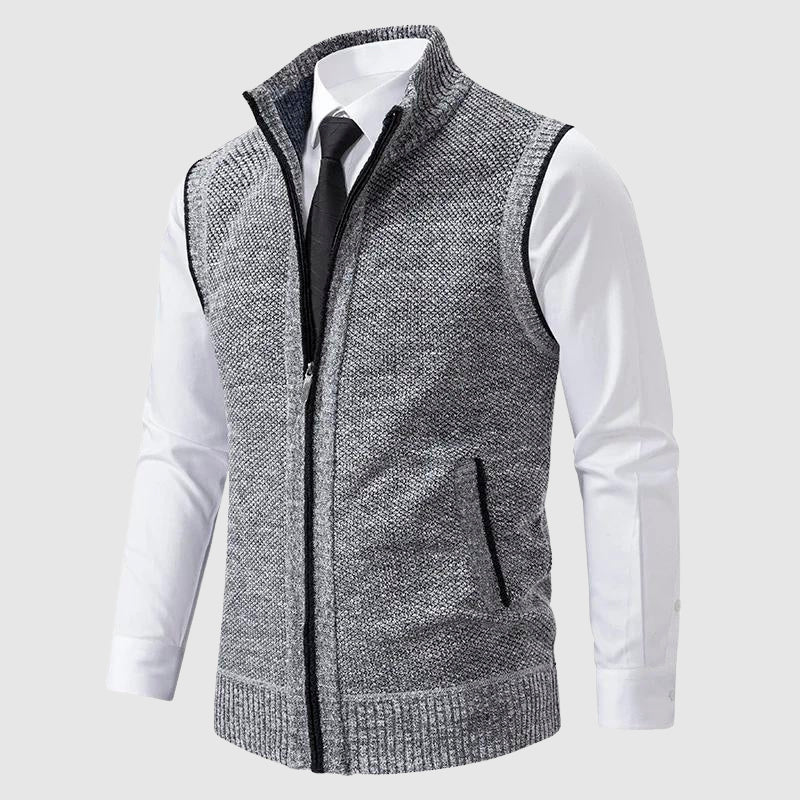 Ross Mens Zip-Up Sweater Vest in Wool Blend in Gray