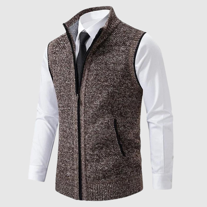 Ross Mens Zip-Up Sweater Vest in Wool Blend in Khaki