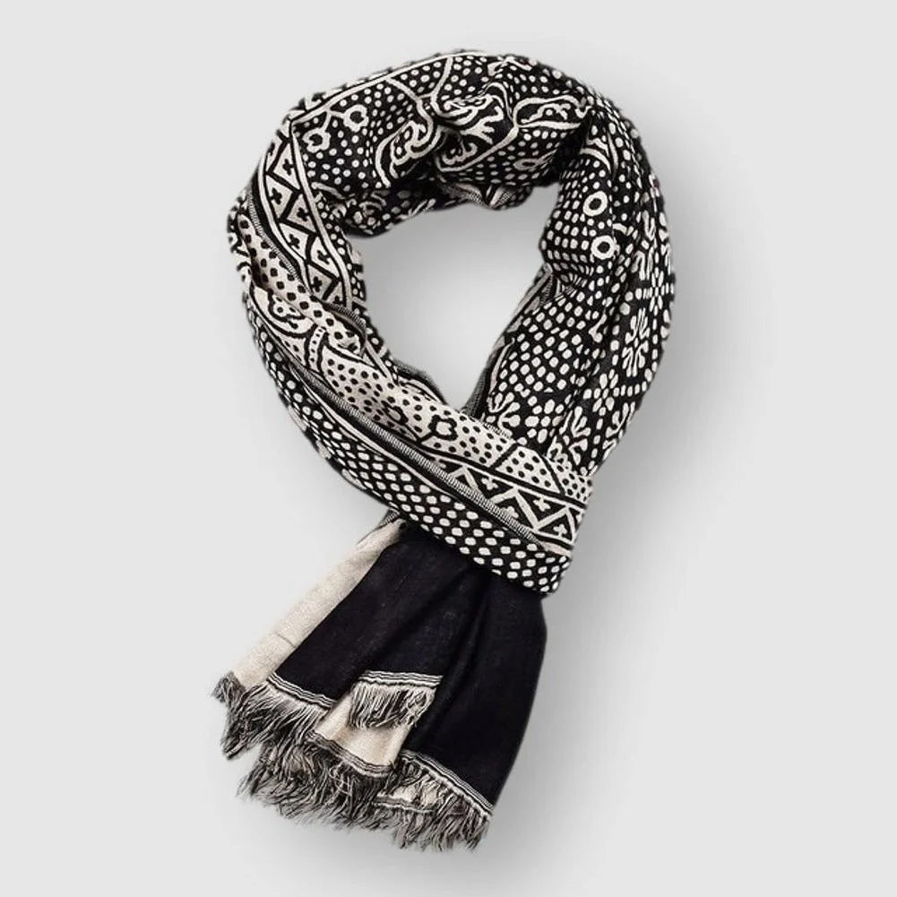 François Mens Cotton Blend Scarf with Pattern in Black
