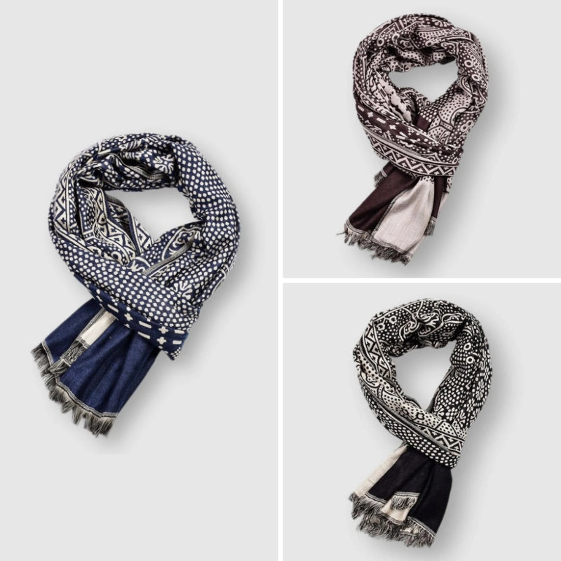 François Mens Cotton Blend Scarf with Pattern in All 3 Colors Bundle