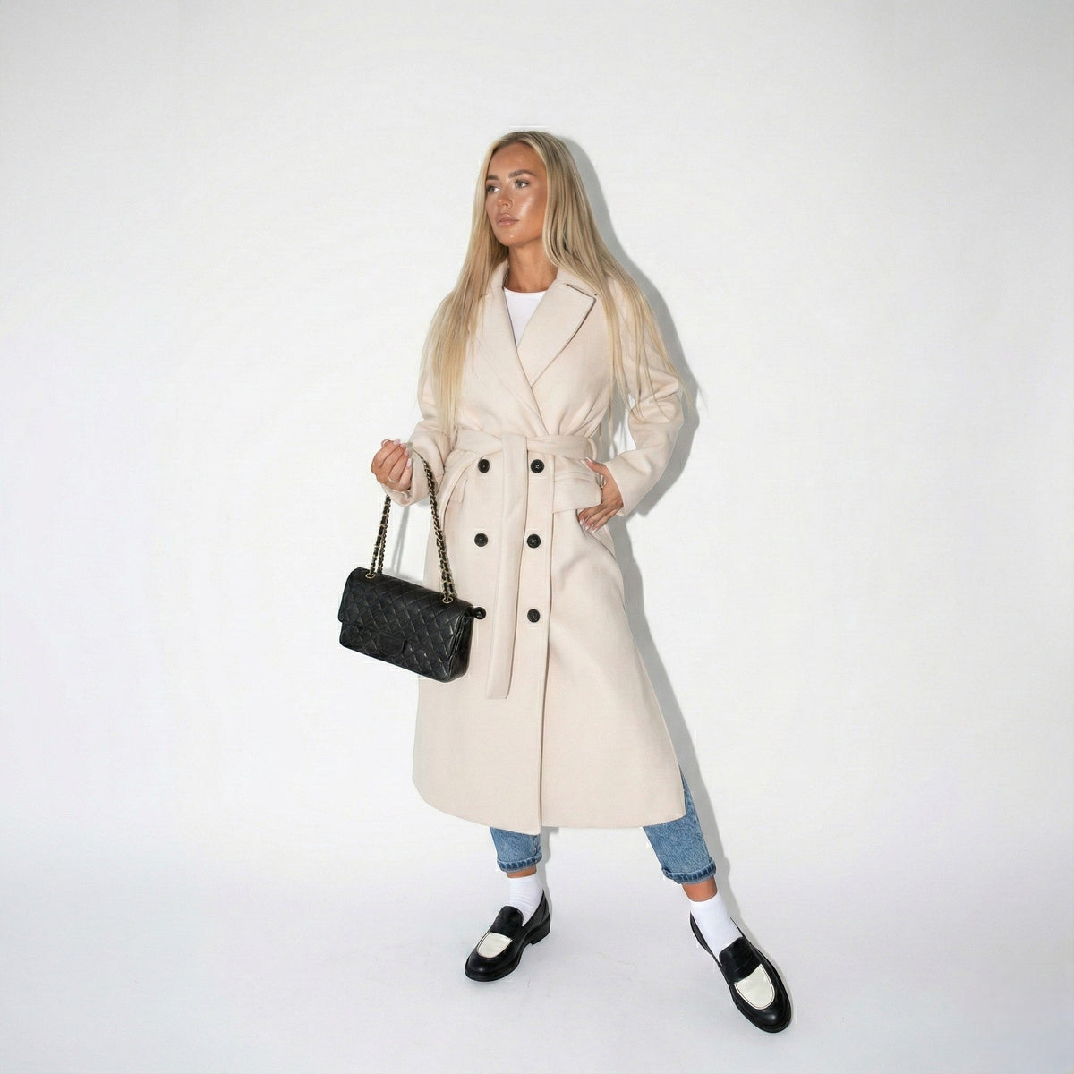 Veronica Womens Long Lapel Coat for Winter in White