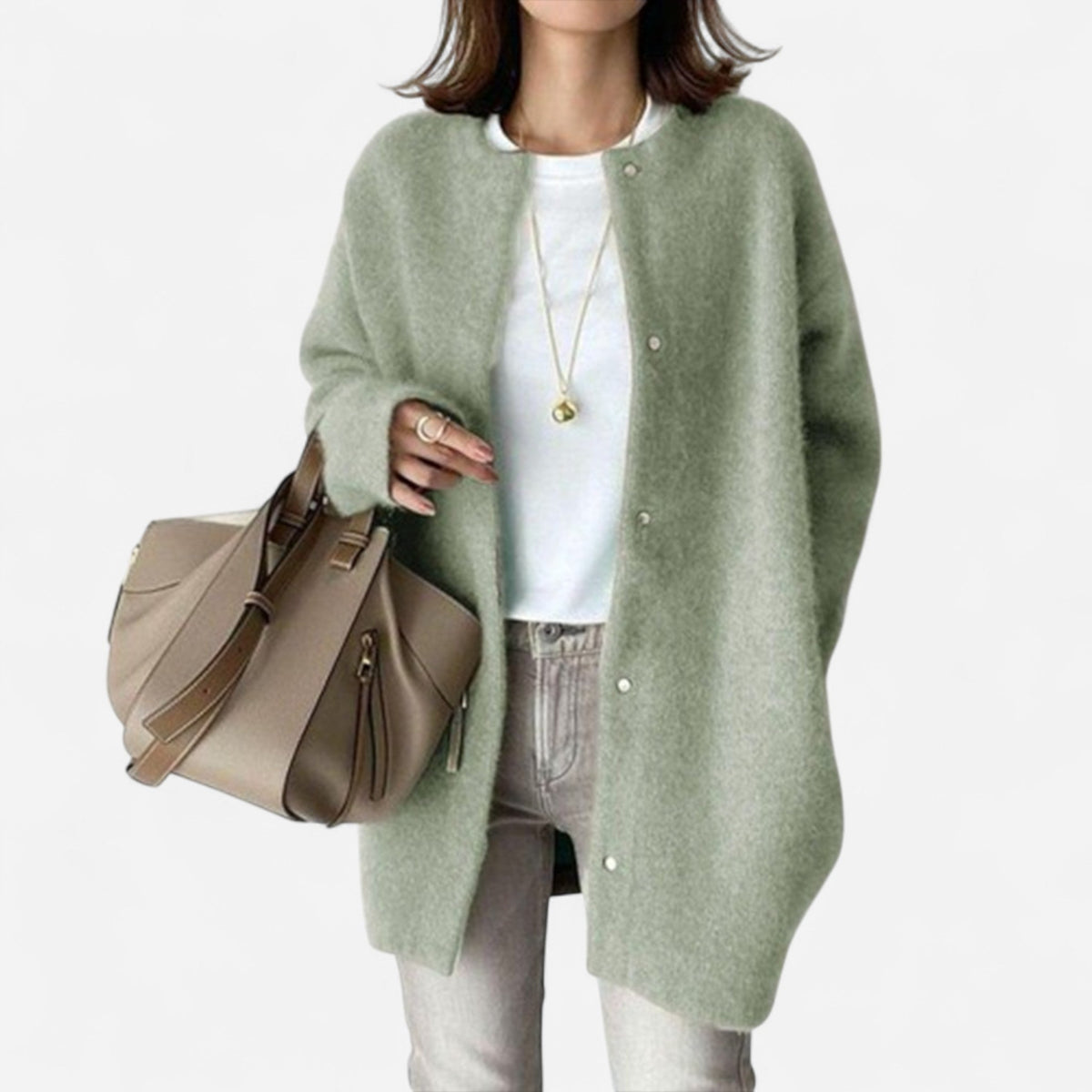 Liliane Womens Cashmere Cardigan, Open Front in Green