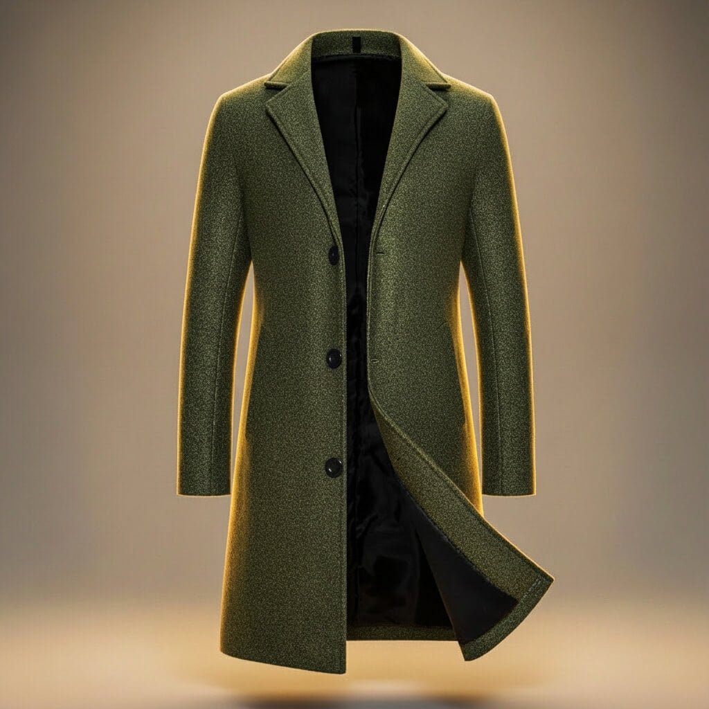Aston Mens Peruvian Cotton Coat, Three-Button Closure in Army Green