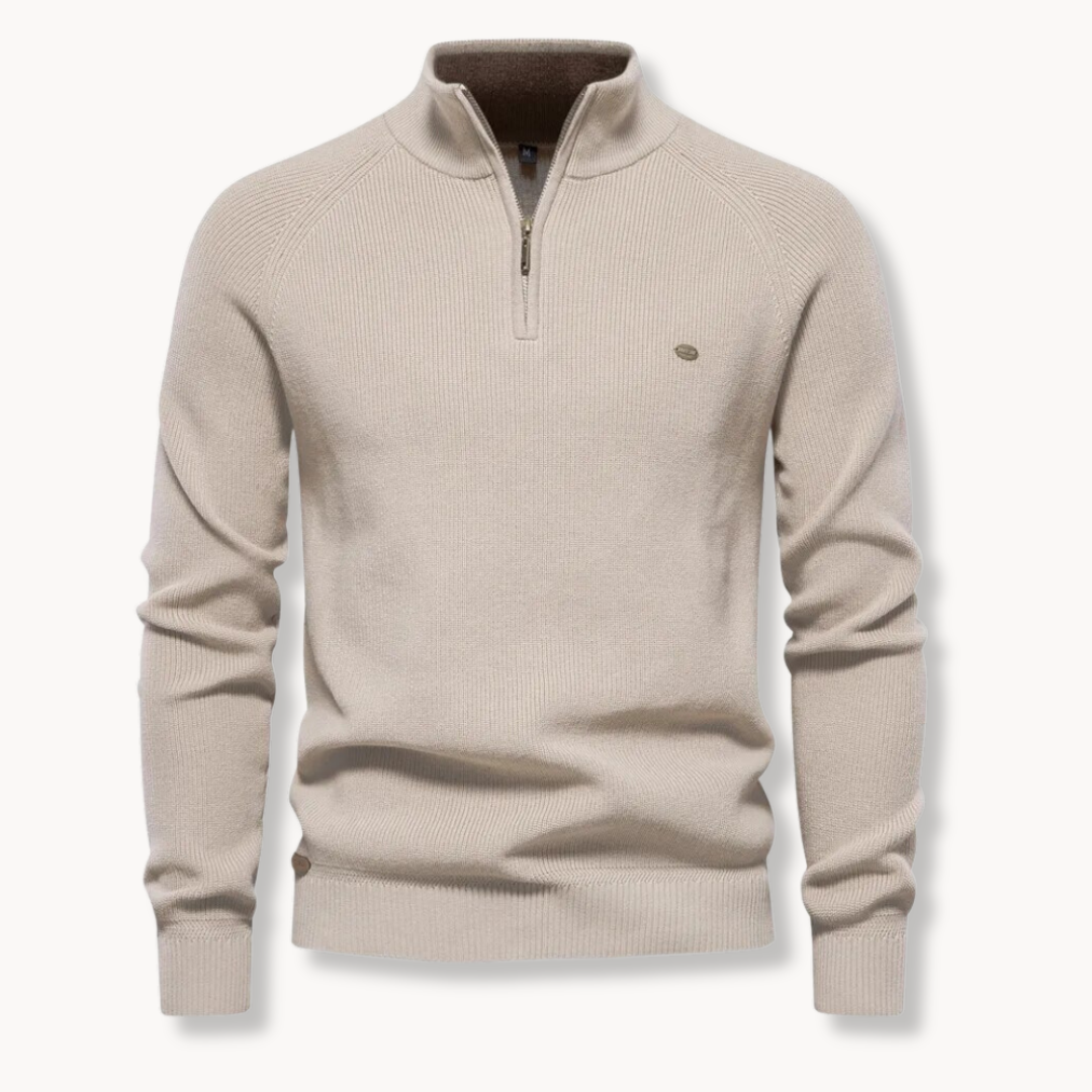 Ronnie Mens Half-Zip Ribbed Knit Sweater in Khaki