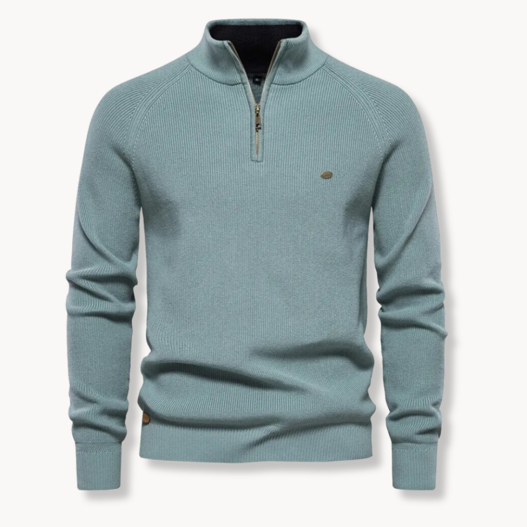 Ronnie Mens Half-Zip Ribbed Knit Sweater in Blue