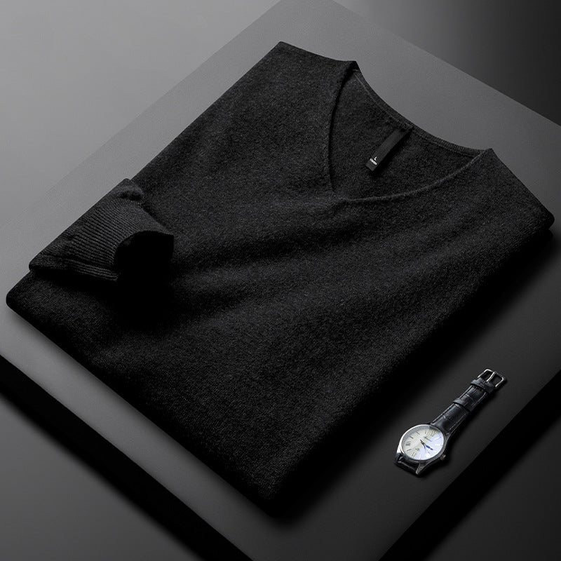 Martin Mens Merino Wool Cashmere V-Neck Sweater in Black