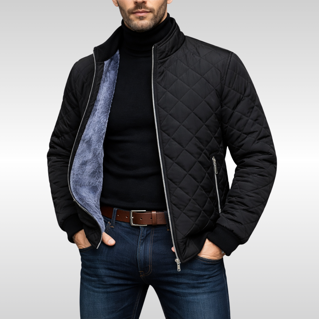 Joseph Mens Quilted Winter Jacket with Stand Collar in Black