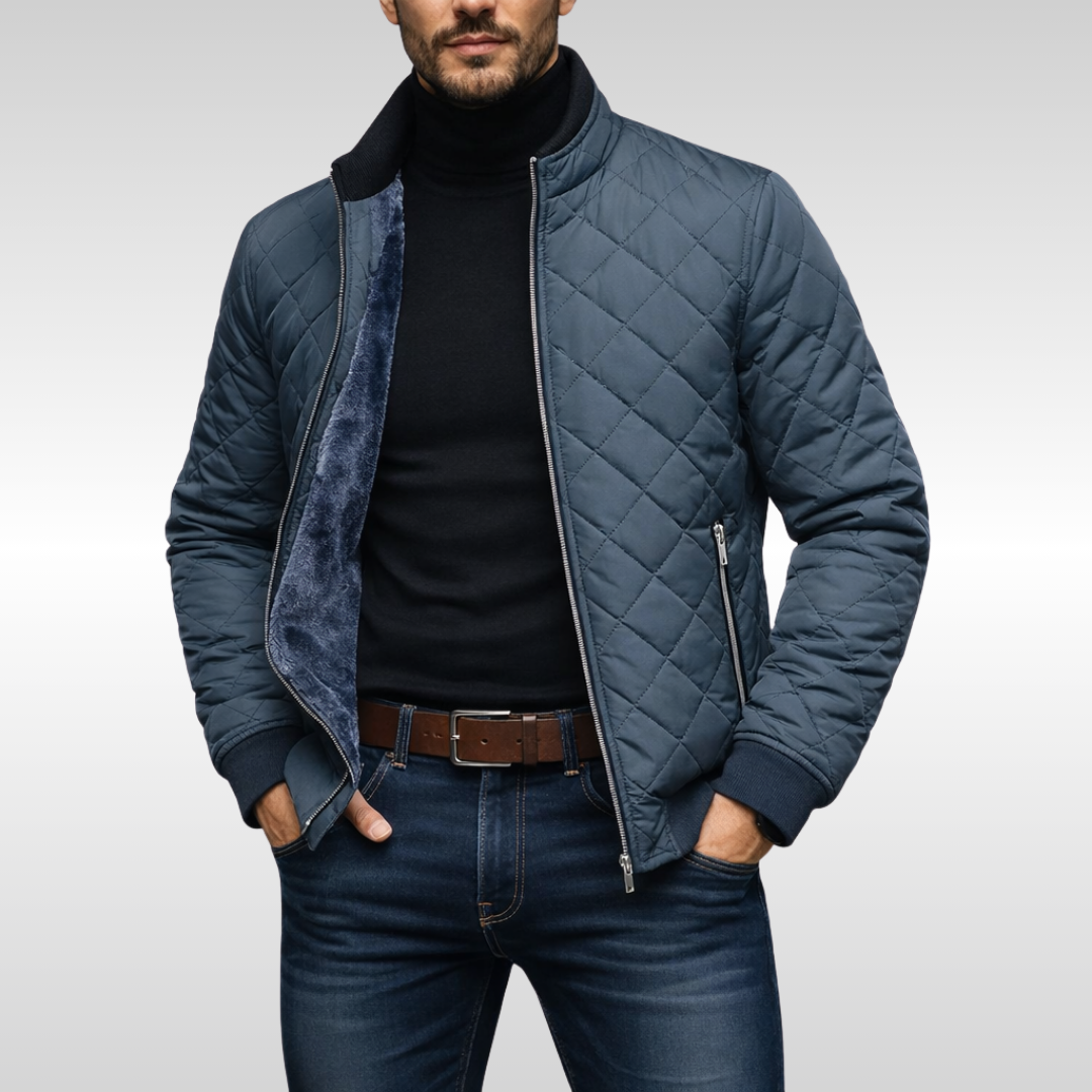 Joseph Mens Quilted Winter Jacket with Stand Collar in Gray