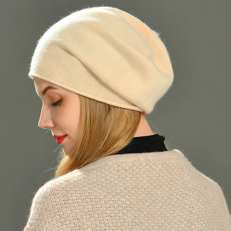Samantha Womens Cashmere Wool Beanie in Beige