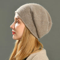 Samantha | Womens Cashmere Wool Beanie | Soft Non-Itchy Knit, Snug Fit | Taupe, Gray, Beige and Black One Size