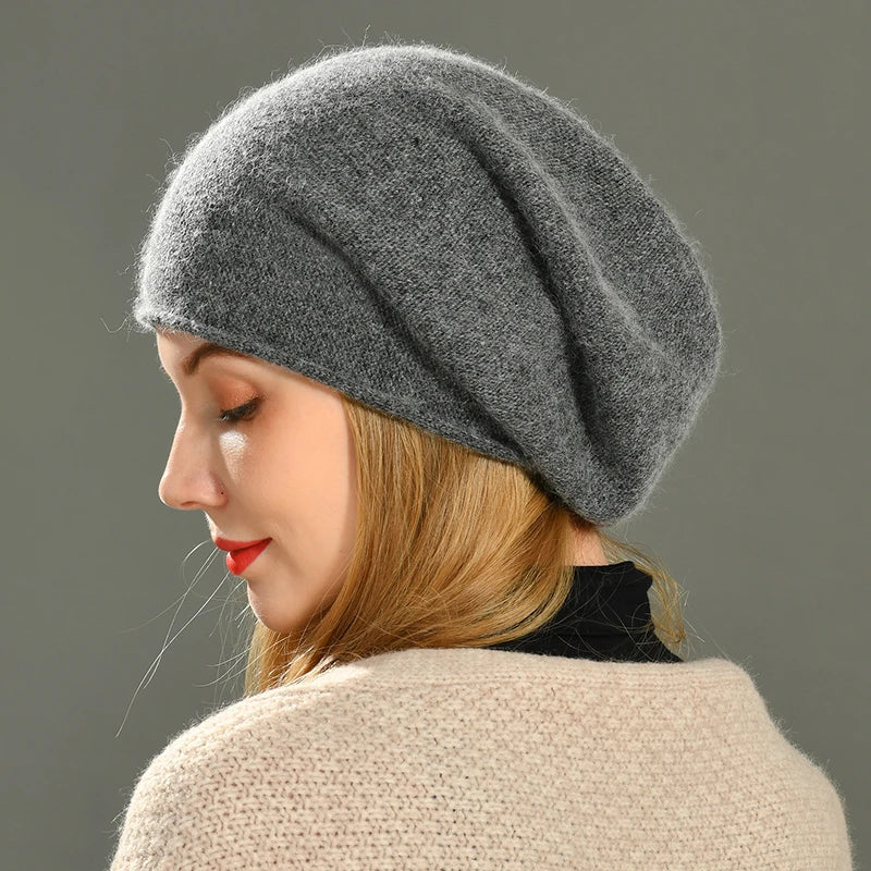 Samantha Womens Cashmere Wool Beanie in Gray