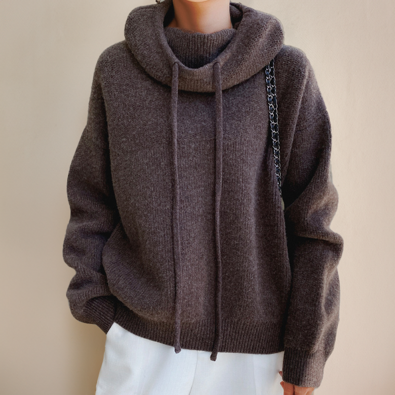 Paige Womens Knit Cowl Neck Hoodie in Gray