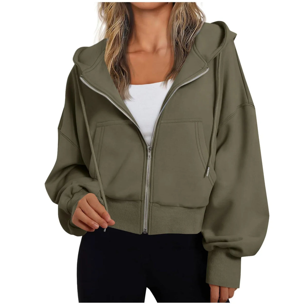 Stephanie Womens Zip Up Hoodie with Hood in Army Green