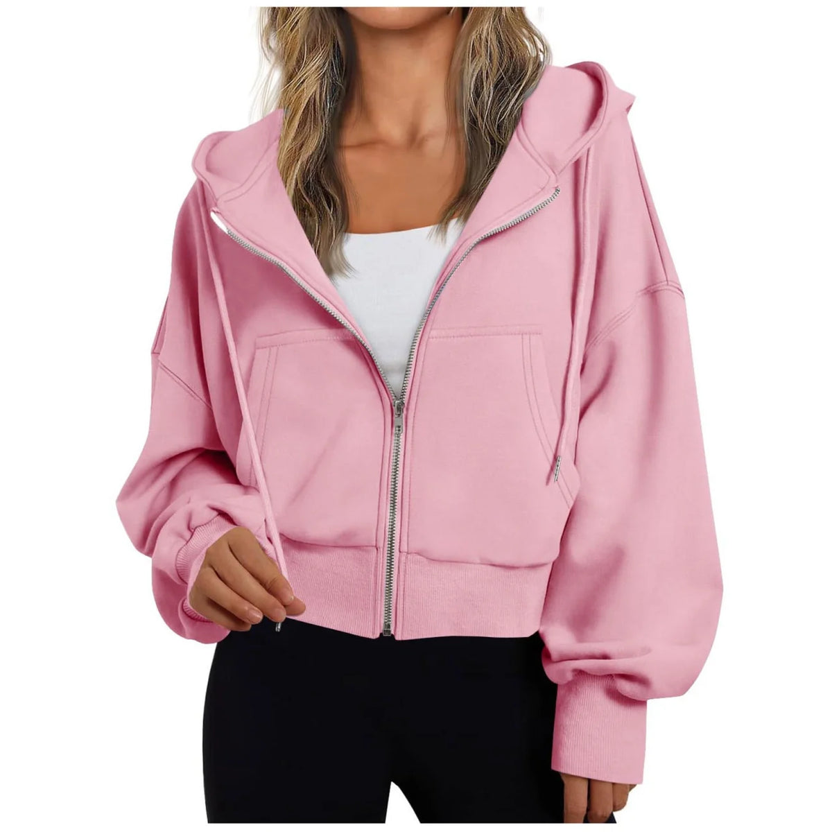 Stephanie Womens Zip Up Hoodie with Hood in Pink