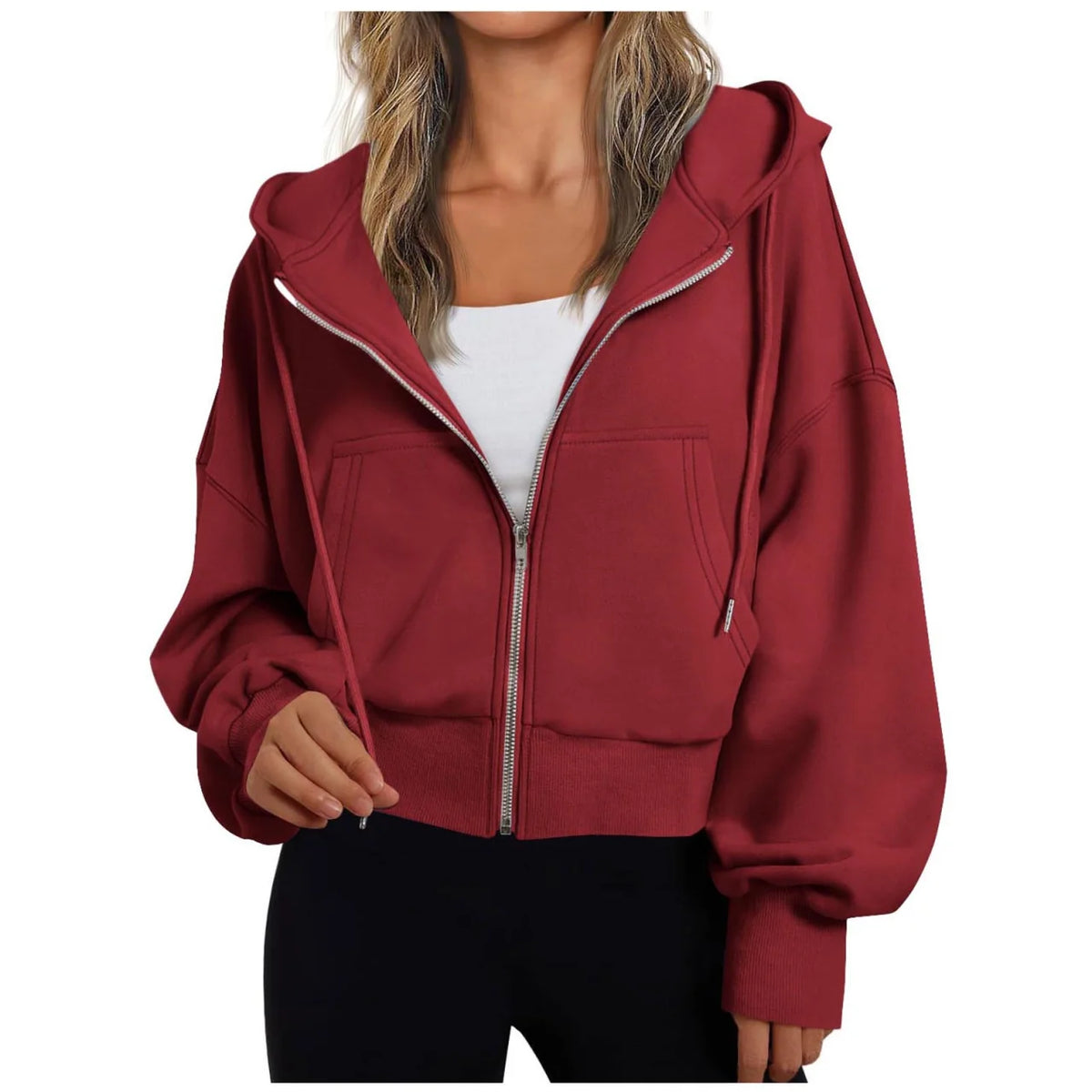 Stephanie Womens Zip Up Hoodie with Hood in Red