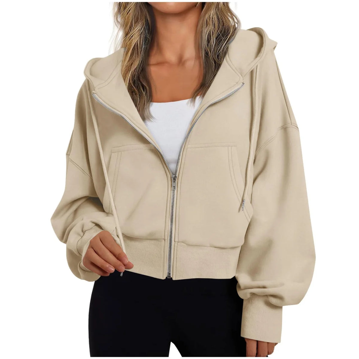 Stephanie Womens Zip Up Hoodie with Hood in Khaki