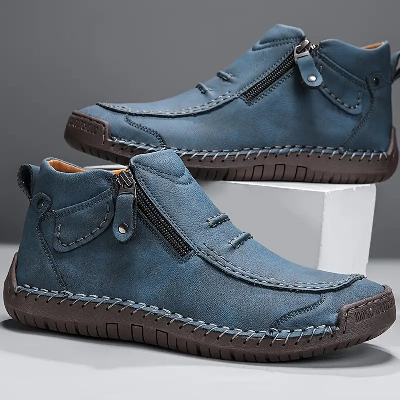 Carl Mens Ankle Boots with Side Zip in Blue
