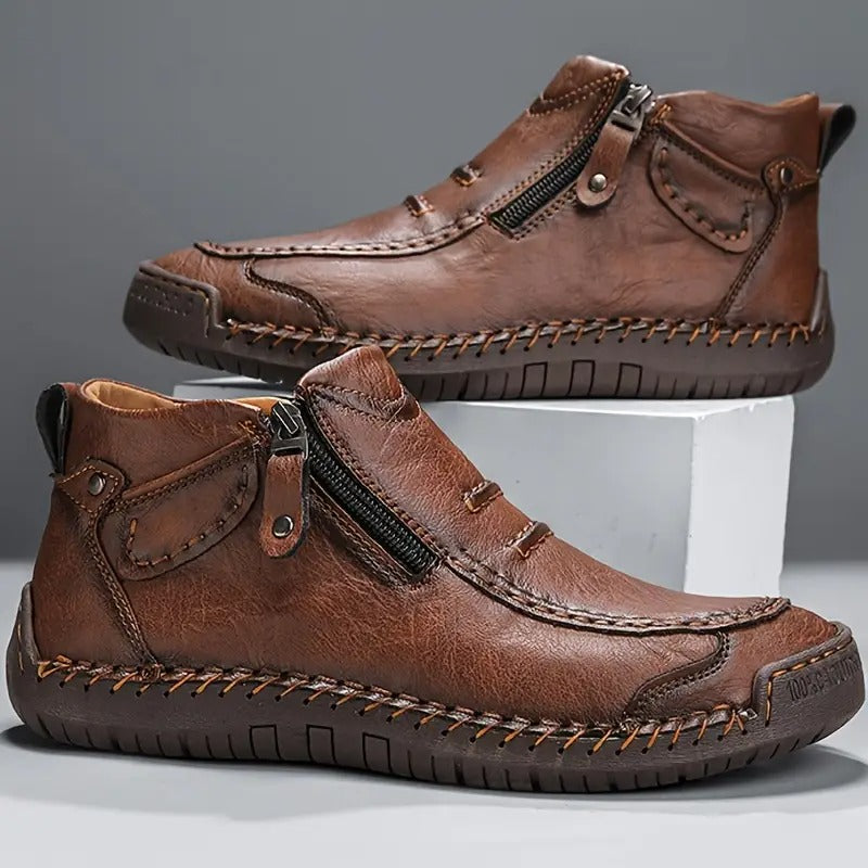 Carl Mens Ankle Boots with Side Zip in Brown